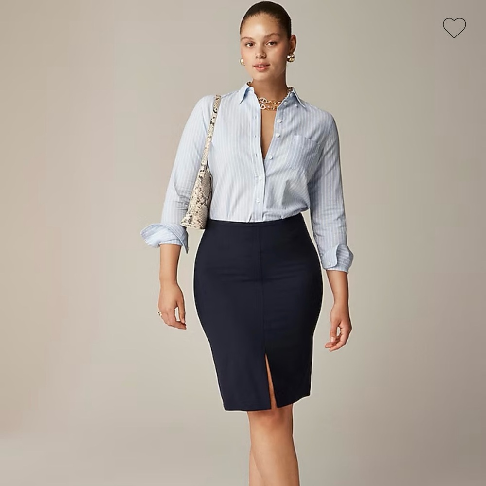 J. Crew Petite Knee Length Pencil Skirt in Navy Italian Bi-stretch Wool Blend